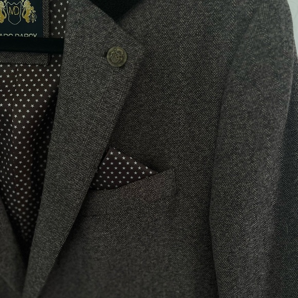 Marc Darcy London Brown Blazer Herringbone Tweed Sportscoat Jacket Velvet Patch - Picture 4 of 9